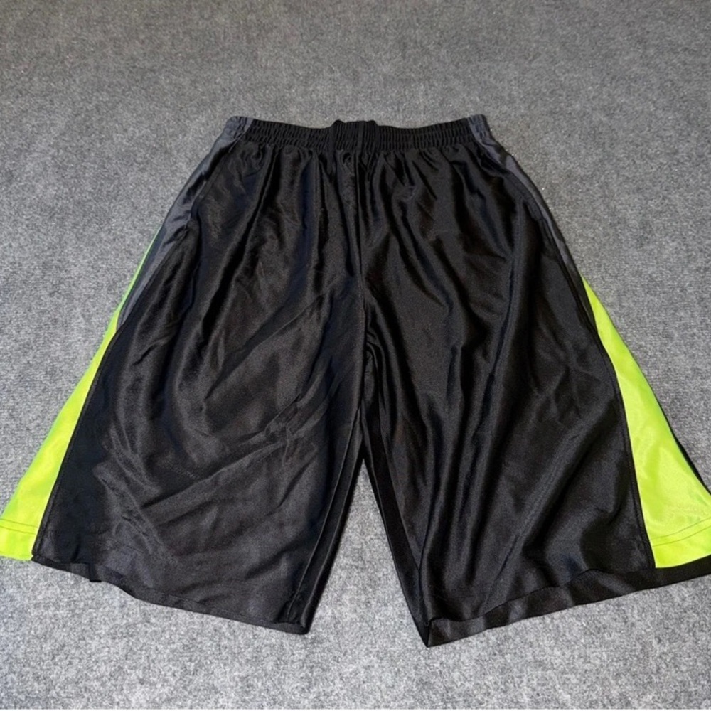 Men's Black Athletic Shorts with Neon Yellow Side Panels - Picture 2 of 4